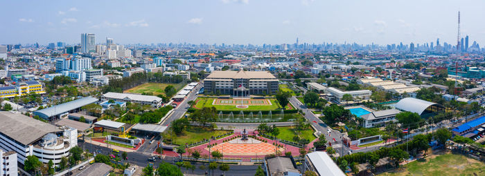 High angle view of buildings in city