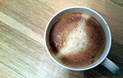 Directly above shot of coffee cup on table