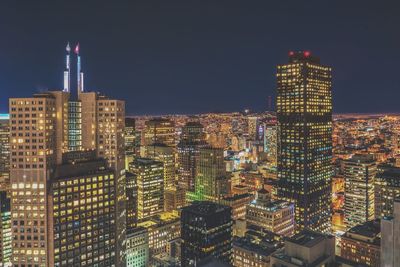 High angle view of city at night