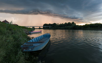 Scenic view of lake against sky during sunset