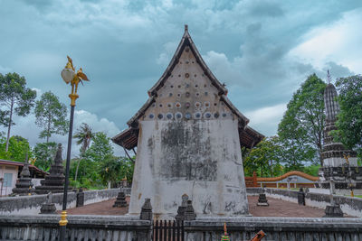 Low angle view of a temple against building