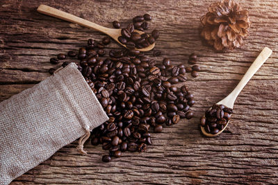 High angle view of coffee beans on table