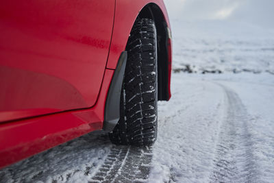 Close-up of car on snow