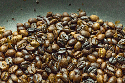 High angle view of coffee beans on table