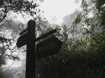 Low angle view of road sign against sky