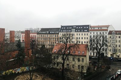 High angle view of buildings against sky