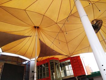 Low angle view of umbrella on roof of building