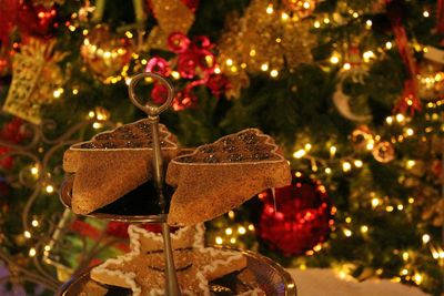 Illuminated christmas tree at night