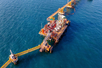 High angle view of ship on sea