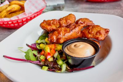Close-up of food served in plate