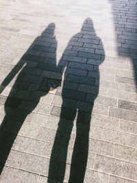 High angle view of people shadow on street