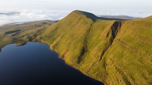 High angle view of land against sky