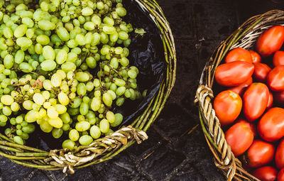 High angle view of fruits in basket