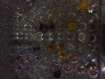 Full frame shot of glass bottles