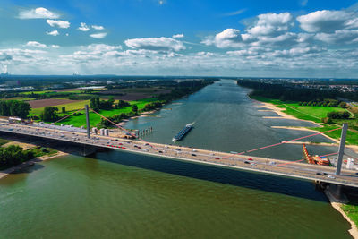 High angle view of bridge over sea against sky