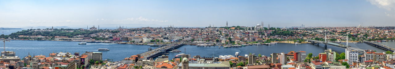 High angle view of boats in city