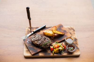 High angle view of food on table