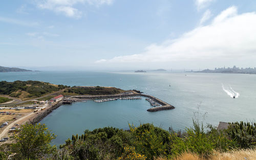 High angle view of sea against sky