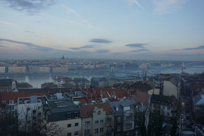 High angle view of buildings in city
