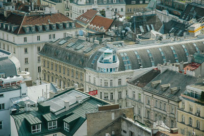 High angle view of buildings in city