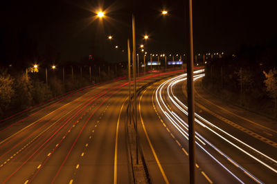 Light trails on road at night