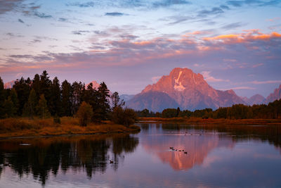 Scenic view of lake against sky during sunset