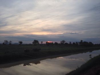 Scenic view of lake against sky during sunset