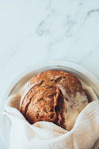 High angle view of bread in container