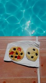 High angle view of food in swimming pool