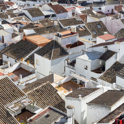 High angle view of buildings in city