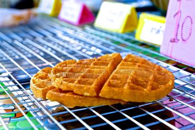 Close-up of waffles on barbecue grill