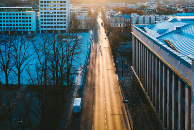 High angle view of street amidst buildings in city