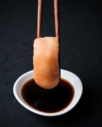 Close-up of ice cream served on table