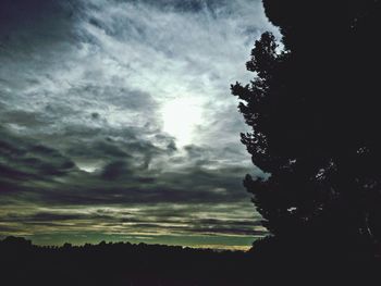 Silhouette of trees against cloudy sky