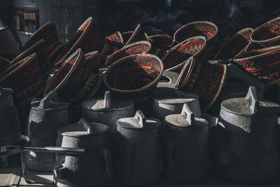 Stack of objects at market stall