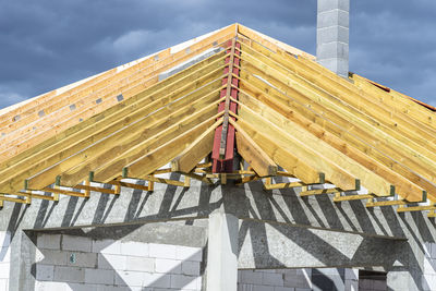 Low angle view of roof against sky