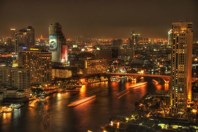 Illuminated cityscape at night