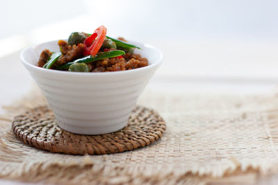 Close-up of salad in bowl on table