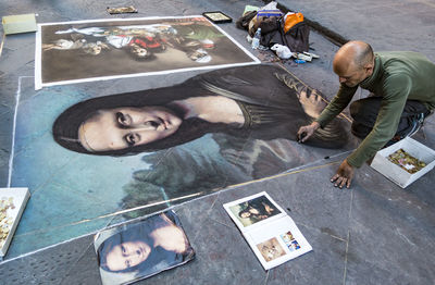 High angle portrait of people standing outdoors