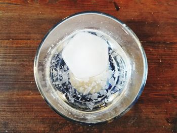 Directly above shot of drink in bowl on table