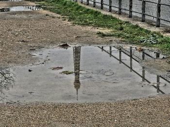 Reflection of puddle on water