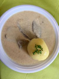 High angle view of soup in bowl