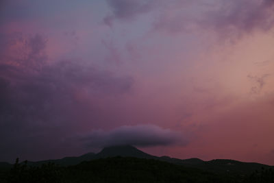 Scenic view of silhouette mountains against sky at sunset