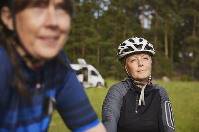 Female friends on cycling trip