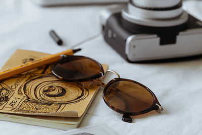 Close-up of eyeglasses on table