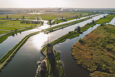 High angle view of buildings in city