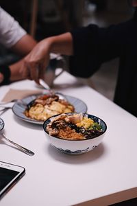 High angle view of food in plate on table