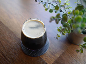 High angle view of drink on table