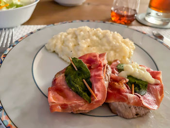 Close-up of meal served in plate