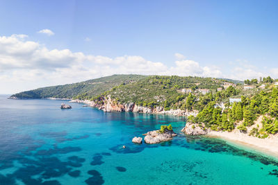 Scenic view of bay against sky